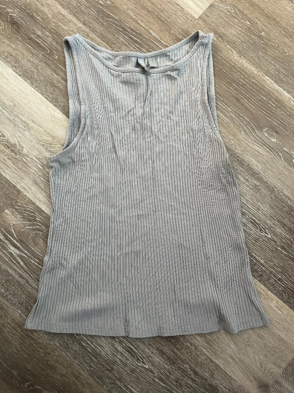 Grey Ribbed Cotton Blend Tank Top